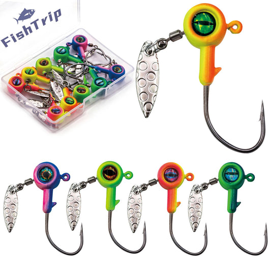 FishTrip Jig Heads Hooks with Spinner - 10Pcs Underspin Crappie Fishing Jighead with Willow Blade for Saltwater Freshwater 1/16oz,1/8oz,3/16oz,1/4oz