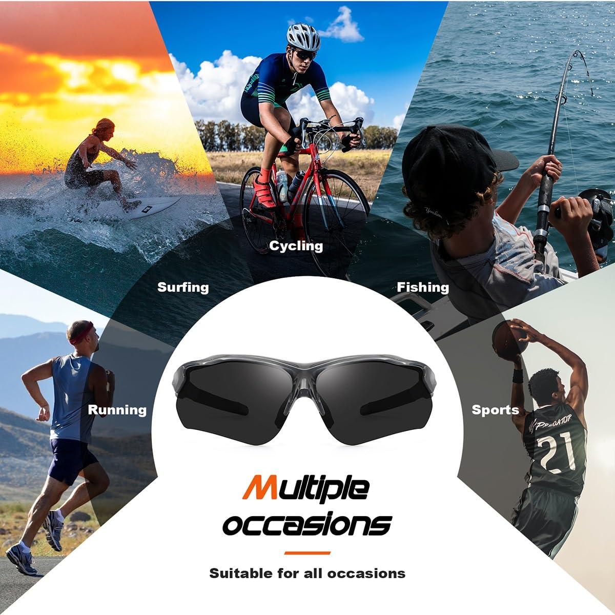 FAGUMA Polarized Sports Sunglasses for Men Women Fishing Cycling Running Golf Motorcycle TR90 Frame UV400 Protection