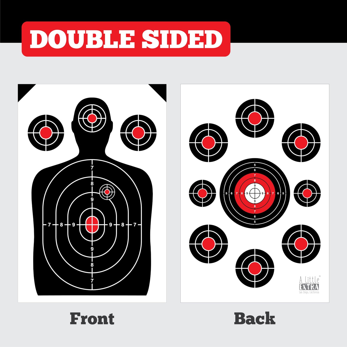 50 Pack Paper Shooting Target Silhouette Bundle - Black & White and Red - 17"x25" (Front and Back) - Indoor & Outdoor