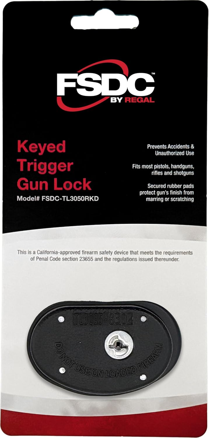 (Firearm Safety Devices – FSDC-TL3050RKD California DOJ-Approved Keyed Trigger Gun Lock with 2 Keys – Composite-Body Construction and Pick-Resistant Lock