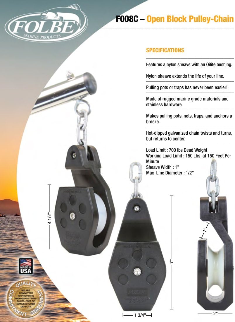 Folbe F008 - Open Block Crab Pot Pulley with Chain