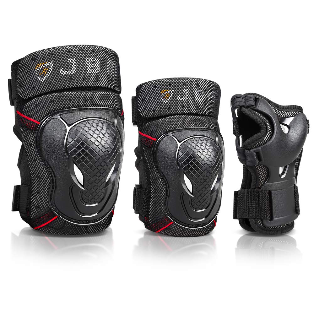 JBM Protective Gear Set for Teens & Adults - Knee Pads, Elbow Pads & Wrist Guards for Biking, Skateboarding & Scootering