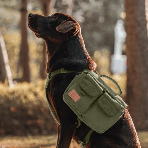 OneTigris Dog Hiking Backpack, Dog Pack for Medium Large Dogs, HOPPY CAMPER 3.0 Dog Saddle Bag Harness Outdoor Hiking (M, Green)