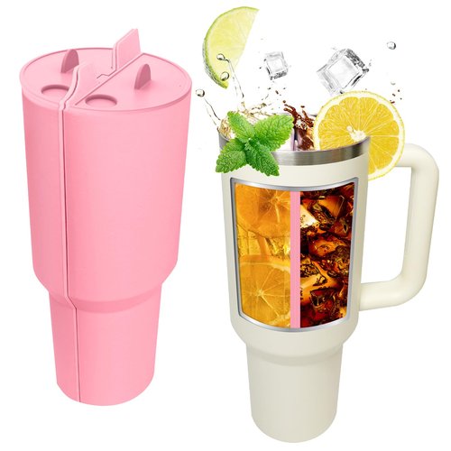 PUDASTO 2-in-1 Drink Separator Silicone Liner fit Stanley Cup 40oz, Inner Cup Section Tray for Stanley Tumbler Accessories, Reusable Cup Divider Two Drinks in One Cup (Pink)
