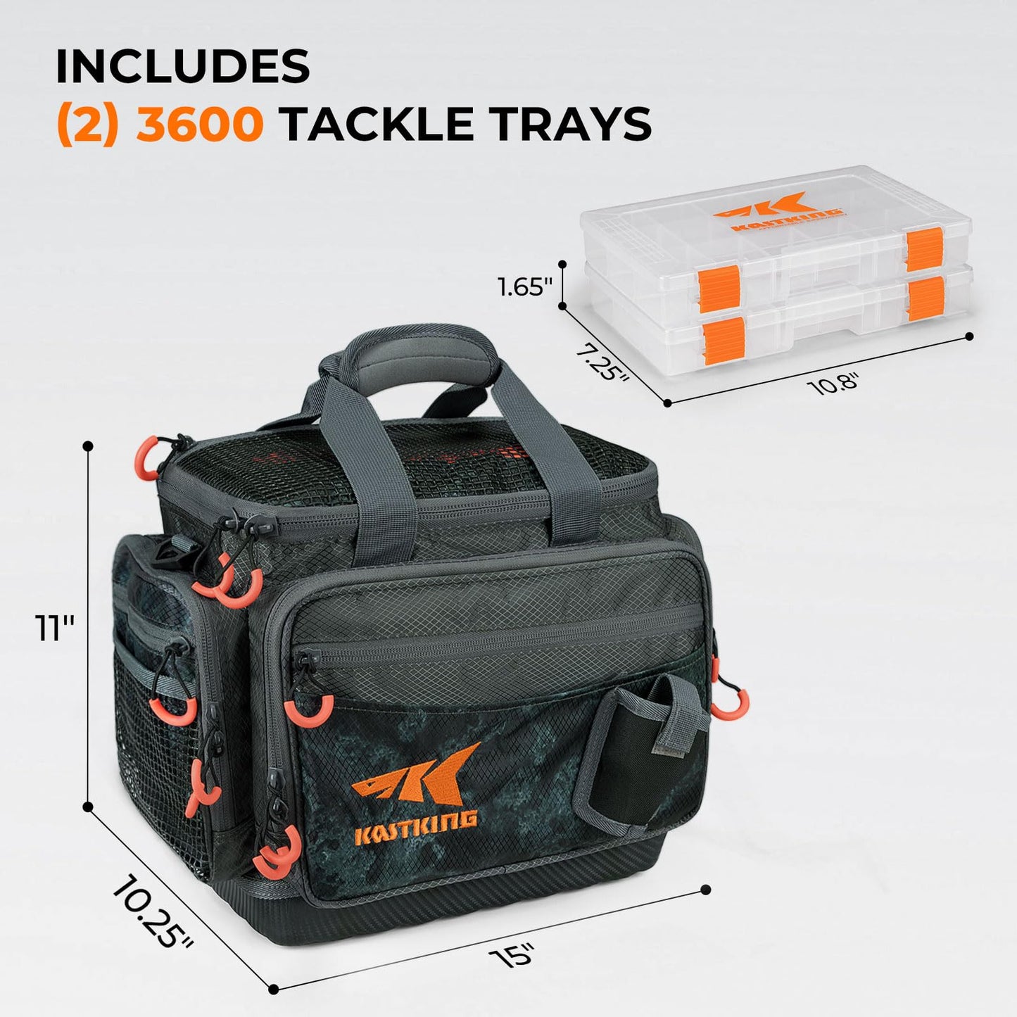 KastKing Fishing Gear & Tackle Bags - Saltwater Resistant Fishing Bags - Fishing Tackle Storage Bags,Medium-Hoss, (With（2） 3600 Trays,15x11x10.25 Inches)