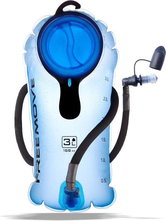 FREEMOVE Hydration Bladder 2L / 3L Water Bladder for Hiking Backpack &gt;Blue or Green&lt; Leak Proof Hydration Pack, Tasteless & BPA Free, TPU Water Reservoir, Quick Release Insulated Tube & Shutoff Valve