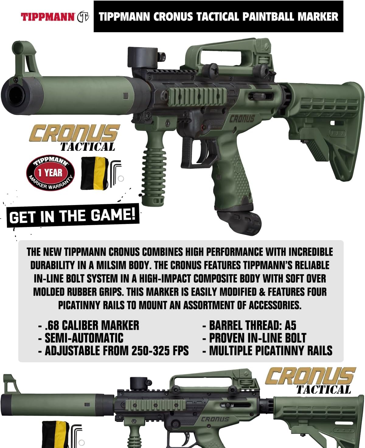 Tippmann Cronus Tactical Paintball Gun Marker Starter Package - Maddog Edition