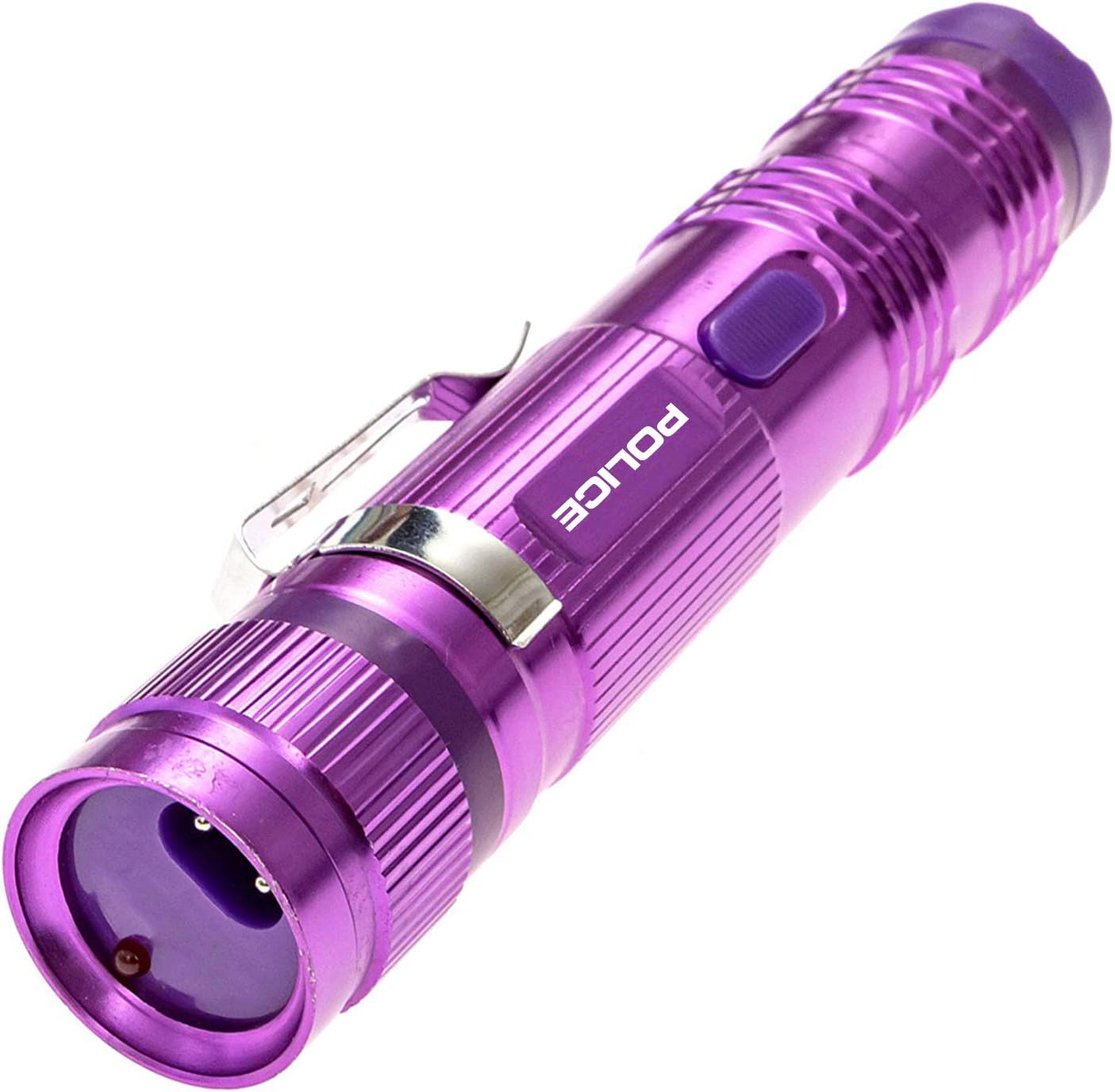 POLICE Stun Gun for Self Defense – M12 Aluminum High Voltage Mini Rechargeable with LED Flashlight, Compact & Heavy Duty – Personal Security for Women & Men – Purple
