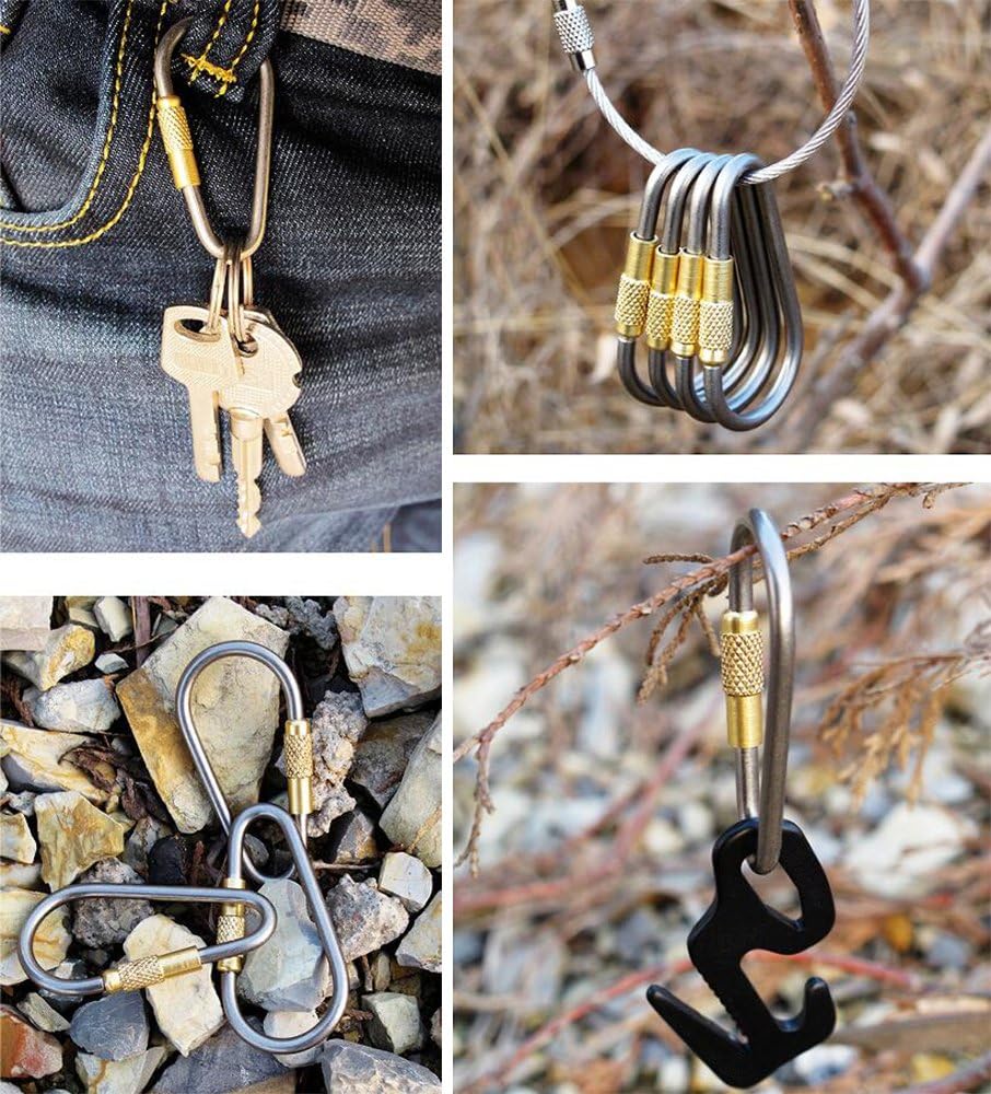 5pcs MINI Titanium Locking Carabiner, Perfect D-Ring for Outdoor and Indoor Use