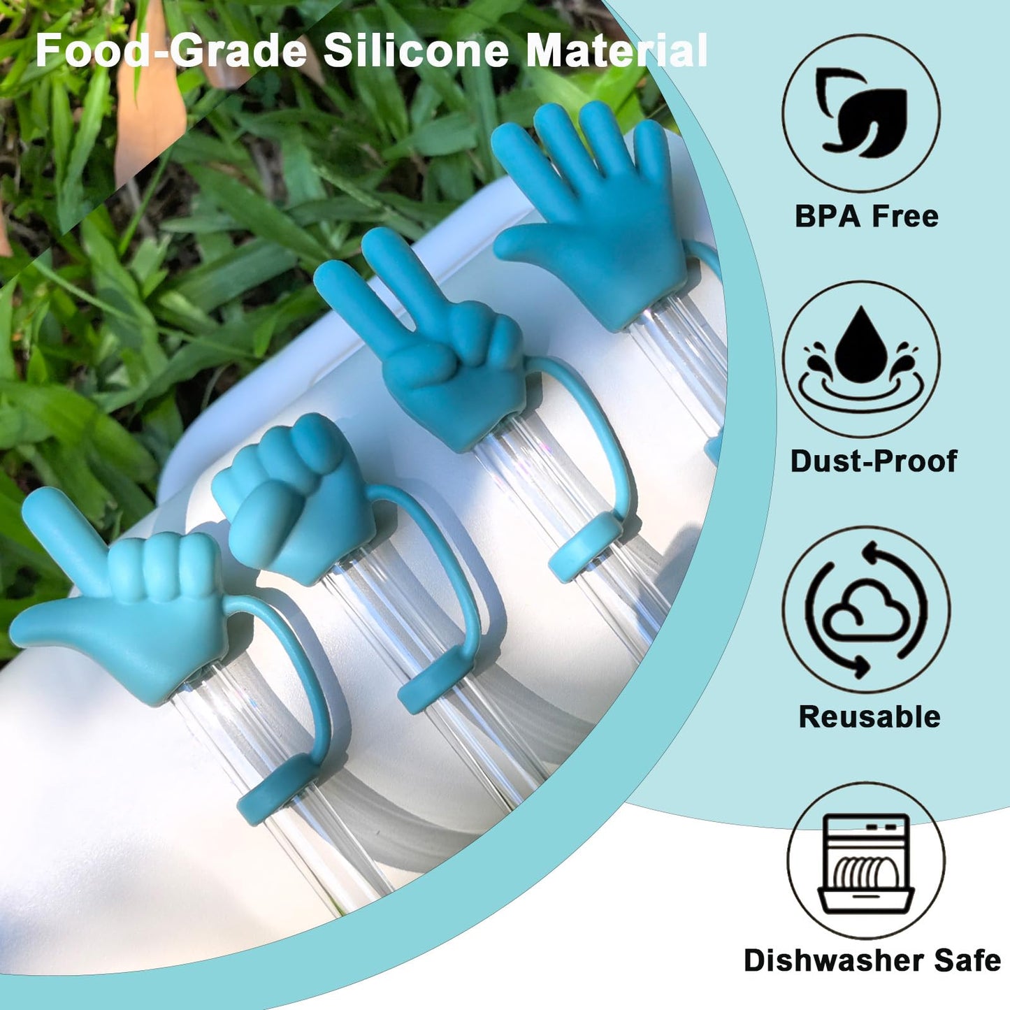 Green Straw Cover Cap for Stanley Yeti Owala Hydro Flask Meoky Beast Hydrapeak, Silicone Straw Toppers for Tumbler Straws in Diameter 6mm-10mm, Fun Dust-Proof Reusable Cup Accessories Mom Dad Gifts