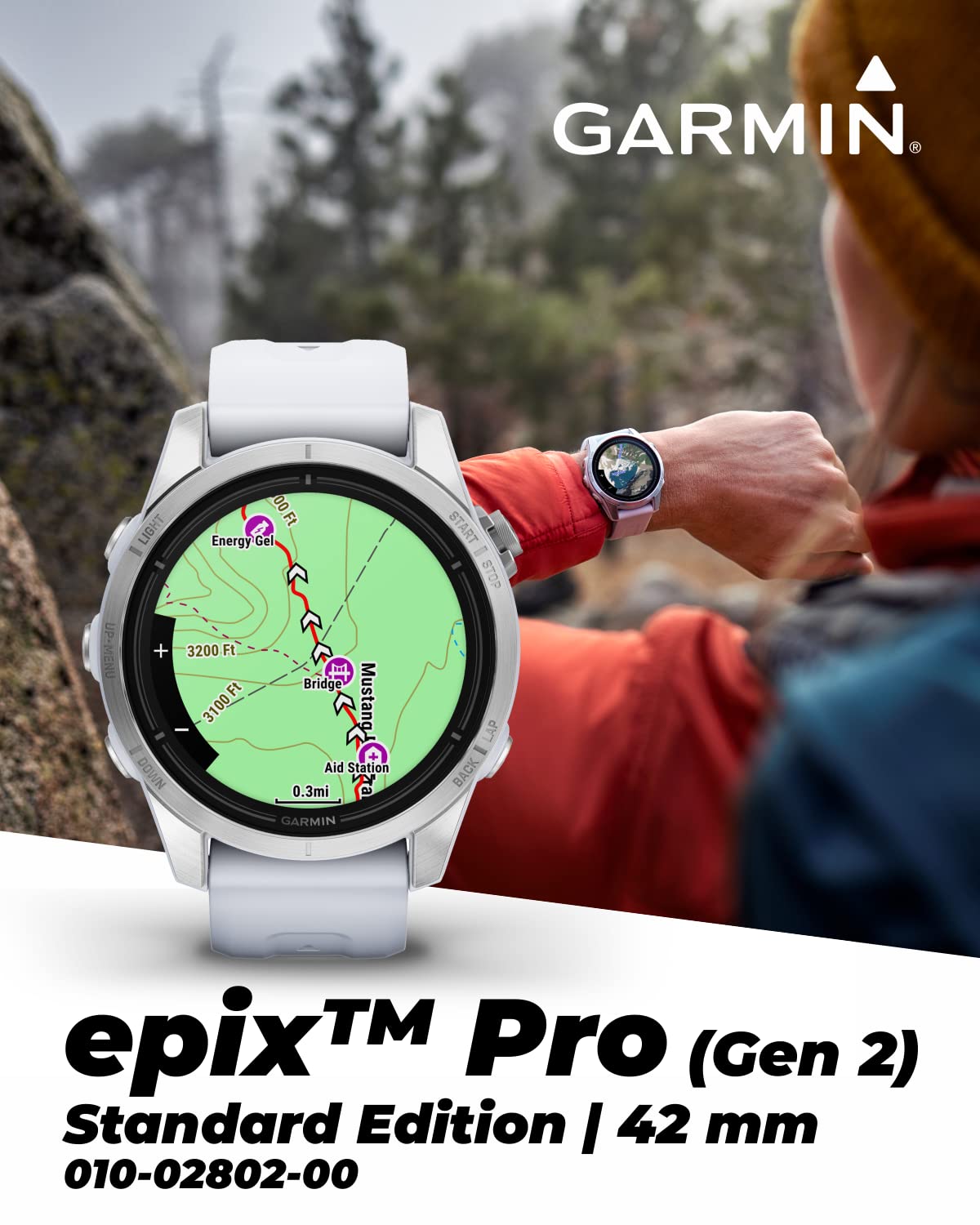 Wearable4U - Garmin epix Pro (Gen 2), 42mm, High Performance Smartwatch, Advanced Training Technology, Built-in Flashlight, Whitestone with White Earbuds Bundle