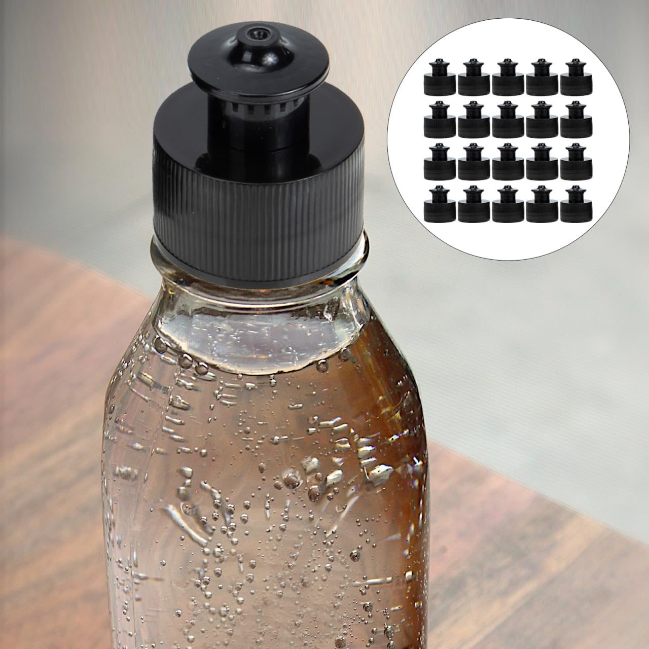 Amosfun 20pcs Push Pull Caps for 28 mm Plastic Water Bottles - Sports Water Bottle Lid Replacements Leak-Proof and Easy to Use Black