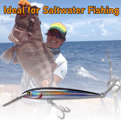 Dr.Fish Deep Diving Trolling Lures 13-20ft Saltwater Hard Fishing Lures 7.5" Deep Diving Jerkbait VMC Treble Hooks Pencil Twitch Bait Heavy Duty Offshore Plugs Striper Mackerel Tuna