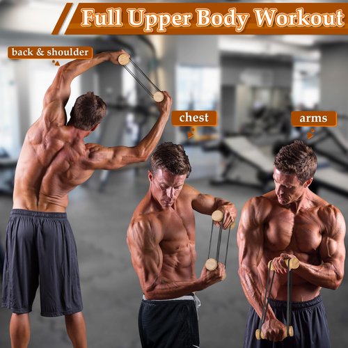 Tohiasen Rip Stick Efficient Upper Body Workout Equipment Home Gym, Adjustable Resistance Bands with Wooden Handles, Portable Exercise Equipment, Joint-Friendly, 8 Rip Stick Bands Included