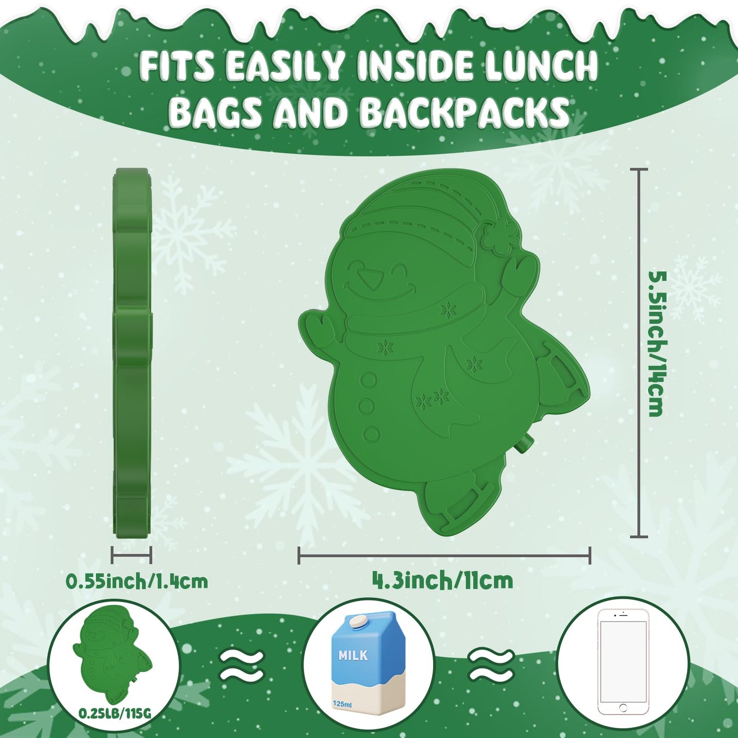 HiYZ Kids Ice Packs, Long-Lasting Ice Packs for Lunch Boxes, Slim & Reusable Icepacks Cooler Ideal for School, Parties, Travel, Multicolored (Snowman-3 Pack)