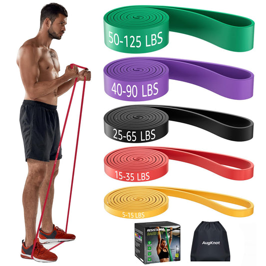 AugKnot Resistance Bands, Pull Up Assist Bands - Workout Bands, Long Resistance Bands Set for Working Out, Fitness, Training, Physical Therapy for Men Women, 5 Resistance Levels