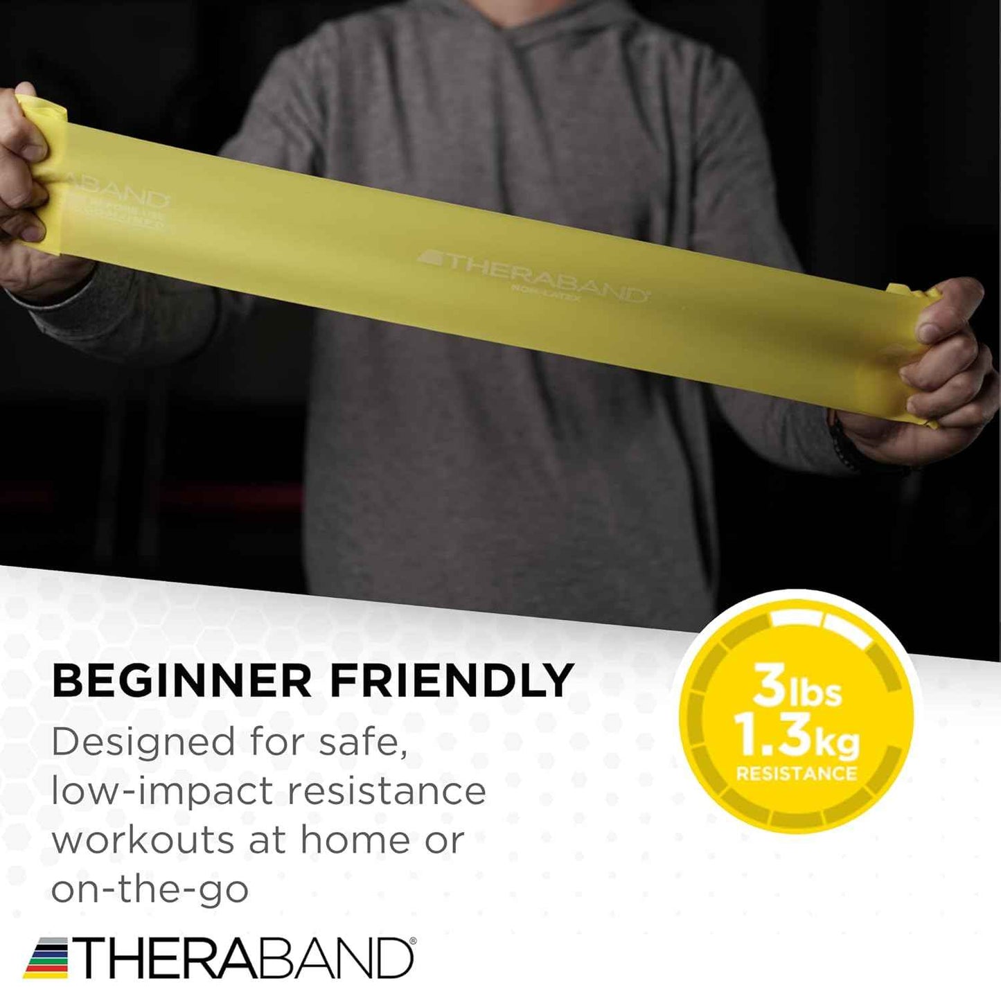 THERABAND Resistance Bands Set - Non-Latex Elastic Exercise Bands for Strength Training & Physical Therapy - Beginner Kit with Yellow, Red, Green