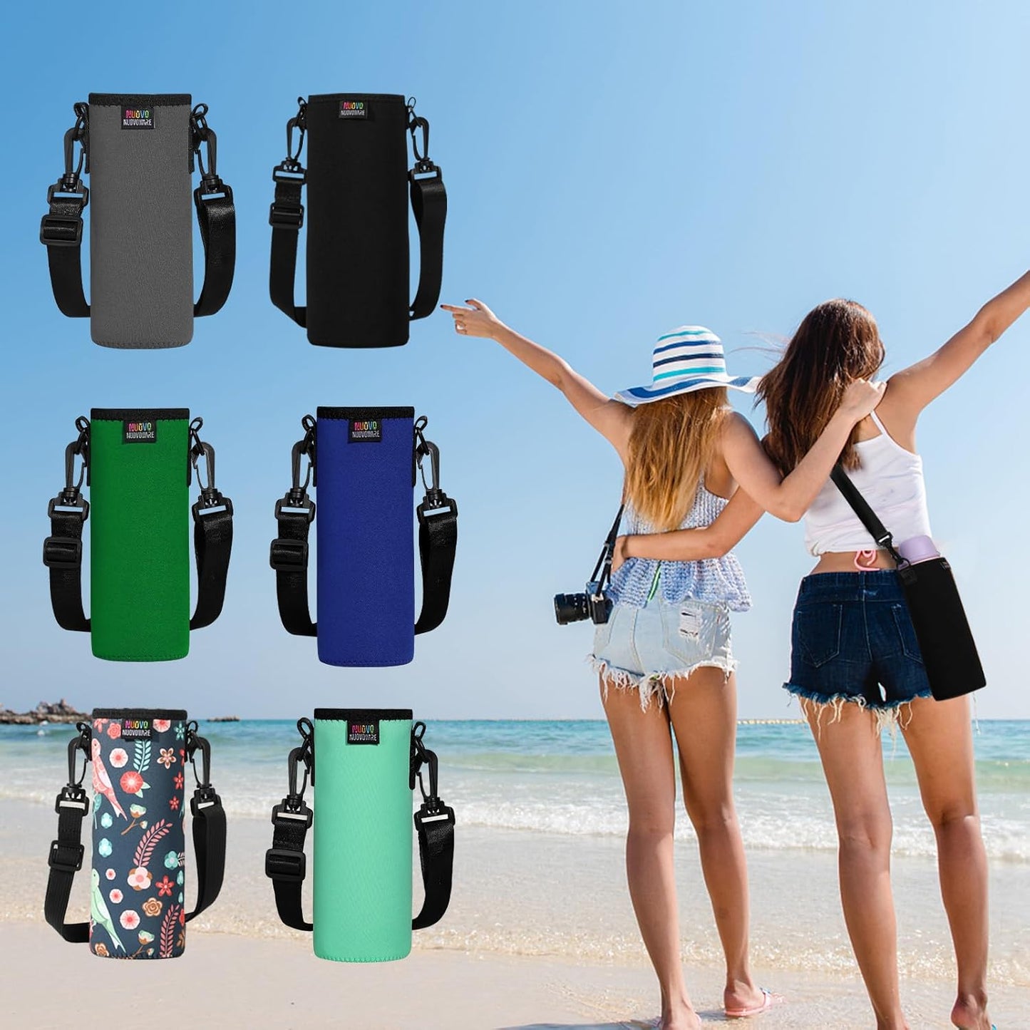 Nuovoware Water Bottle Carrier Bag, Premium Neoprene Portable Insulated Water bottle Sling Holder Bag 1000ML with Adjustable Shoulder Strap for Men Women Hiking, Sling Bottle Bag Case