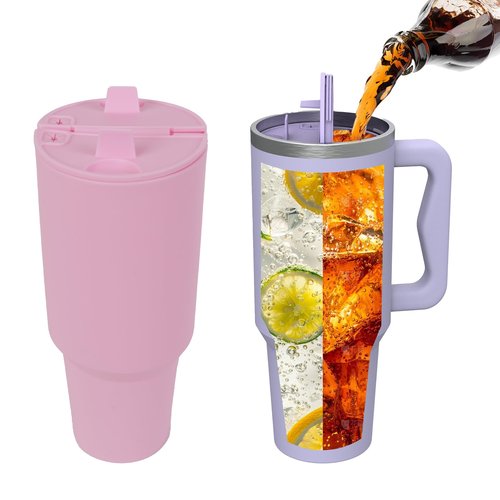 Stanley 40oz 2-in-1 Drink Divider – Pink Silicone Split Insert with Lids for Dual Beverages – Compatible with Stanley Quencher Tumbler, BPA-Free