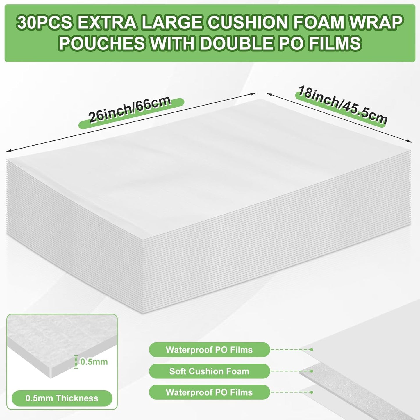 30 Pcs 18x18 Inch Extra Large Foam Pouches, Cushion Foam Pouches for Moving, Moving Supplies Packing Wrap Bag for Large Dishes, Book, Photo Frame, Canvas Artwork and Fragile Items