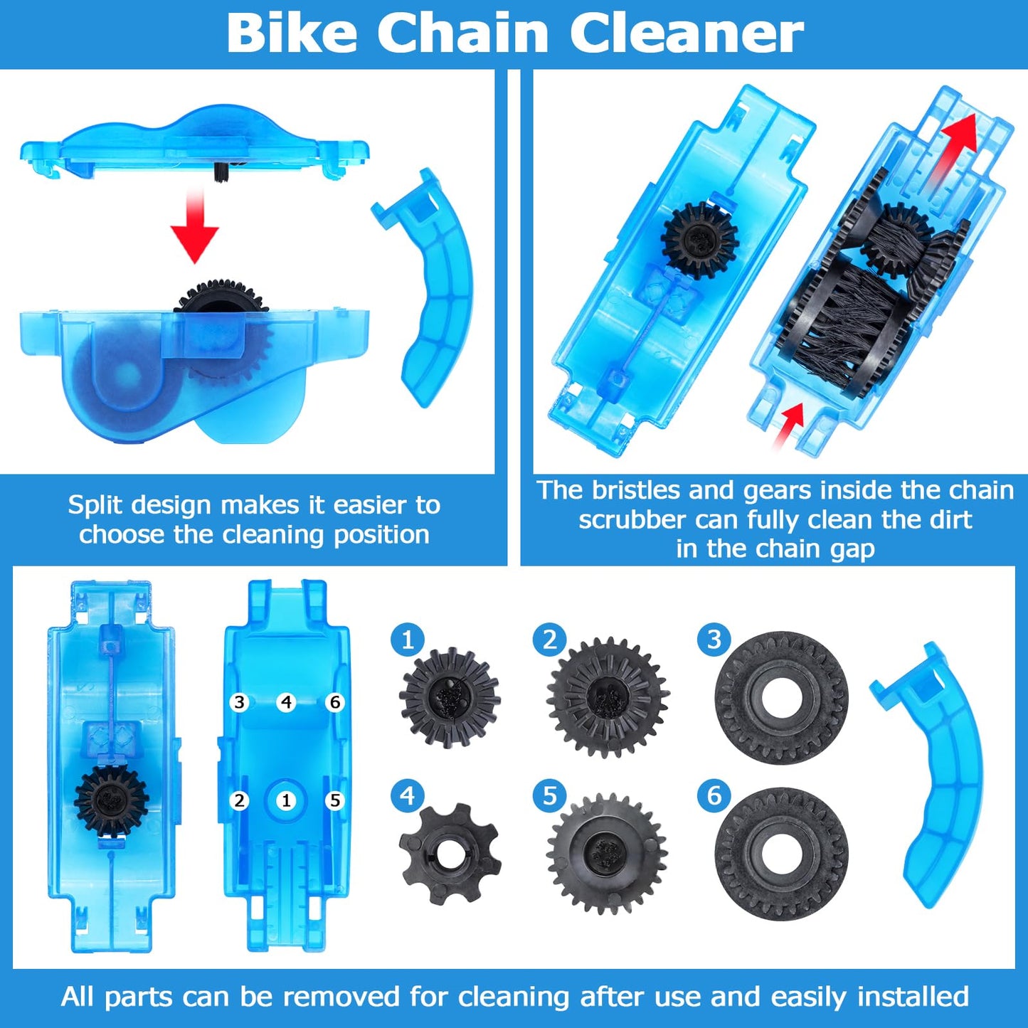 focopot Bike Chain Cleaner Kit Including Chain Oil Lubricant,Bike Chain Degreaser,Chain Scrubber and Bicycle Cleaning Brush Tools for Mountain/MT/Road/BMX Bike
