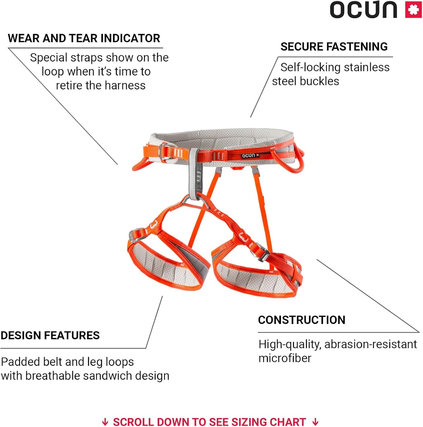 Ocun Neon 3 Climbing Sport Harness I Lightweight, Three Buckle Rock Climbing Harness