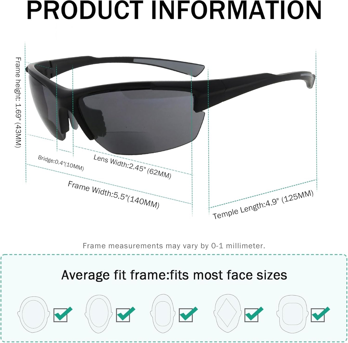 Eyekepper TR90 Frame Bifocal Sports Sunglasses Baseball Running Fishing Driving Golf Softball Hiking Sunshine Readers