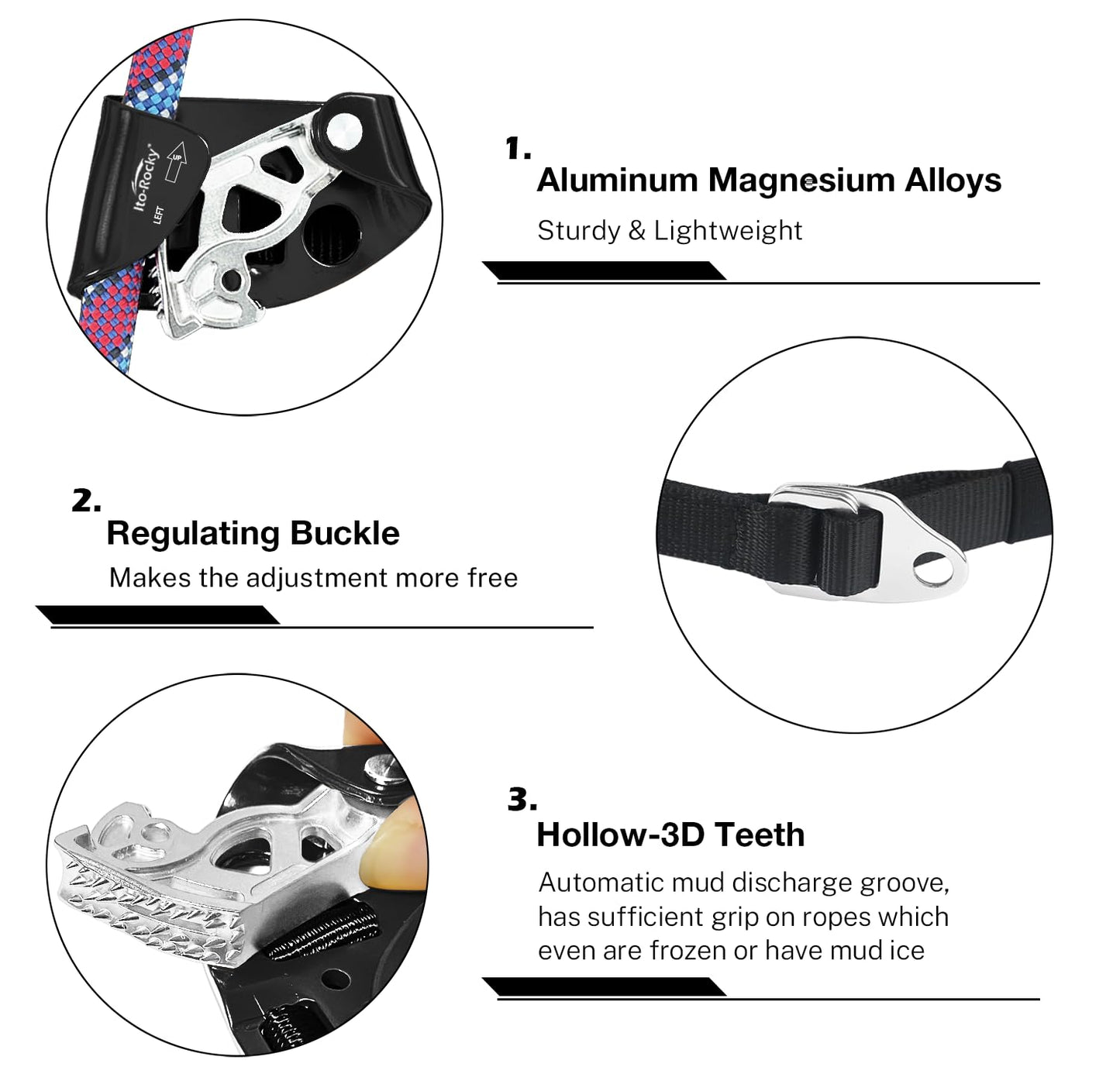 Ito Rocky Foot Ascender Riser - Rope Climbing Equipment for SRT Climbing & Tree Arborist Climbing Device - Left Black