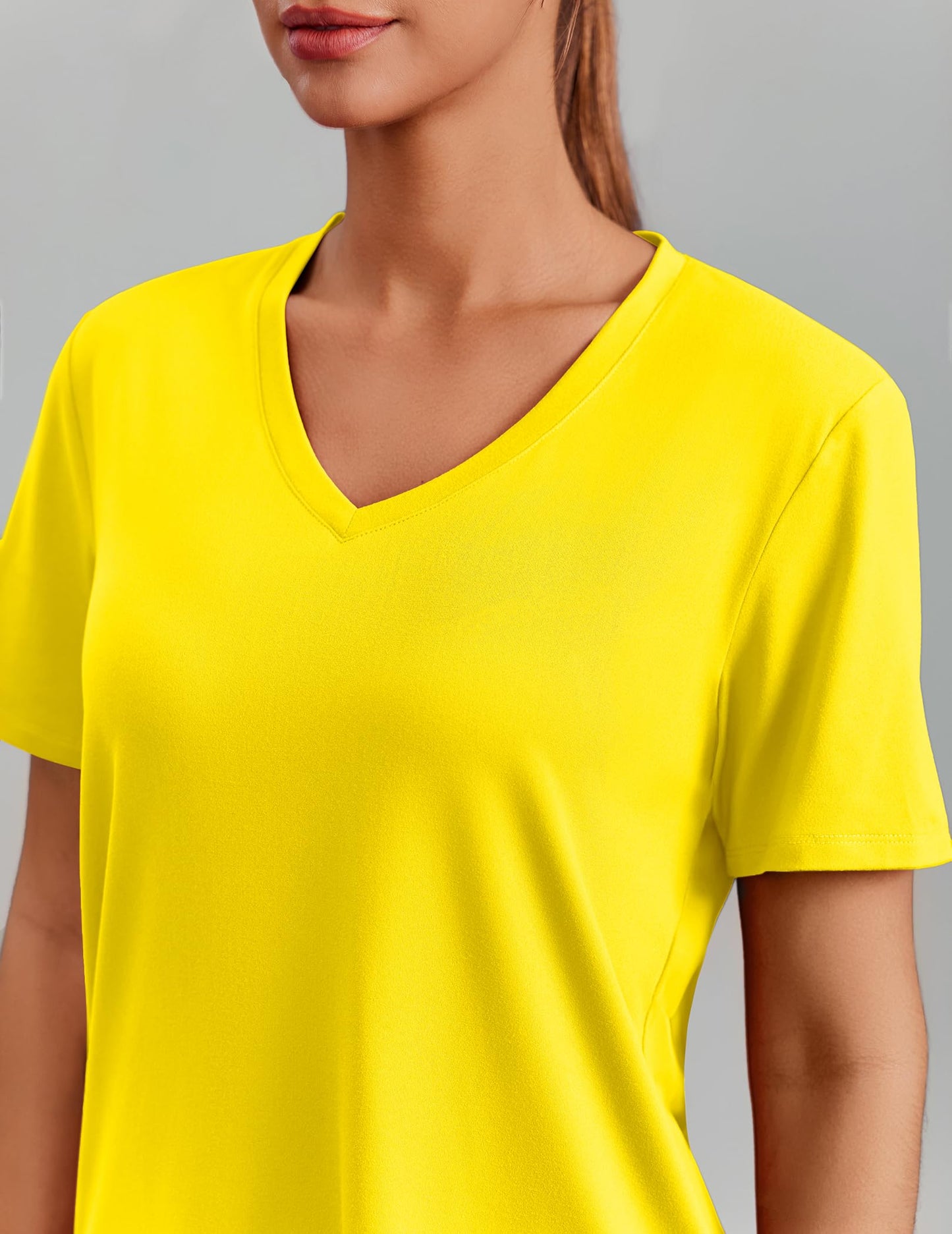 PINSPARK Womens Hiking Shirts Short Sleeve V Neck UPF 50 Sun Protection Moisture Wicking Quick Dry Outdoor Athletic Tops,Yellow XX-Large