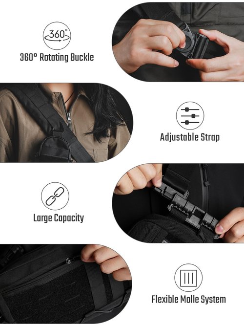 TACTICAL_GEEK Cache L3C EDC Sling Bag Chest, Lightweight Shoulder Daypack, Travel Hiking Concealed Carry, Crossbody Bag, Tactical Backpack, Hiking Ambidextrous Strap (1000D-Black)