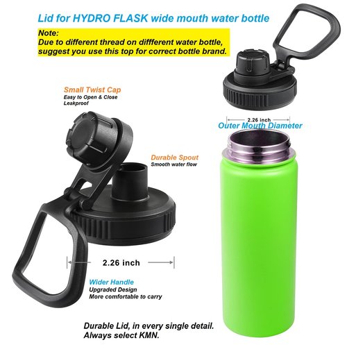 Lid for Hydro Flask Wide Mouth Sport Water Bottles, Spout Lid for Hydroflask 18 oz 32 oz 40 oz Wide Mouth Bottle Lid Replacement Cap (Black)