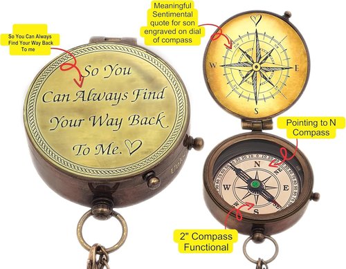 So You Can Always Find Your Way Back to Me Compass - Personalized Working Compass with Leather case, for him/her Bronze for Men- Luxury Gift