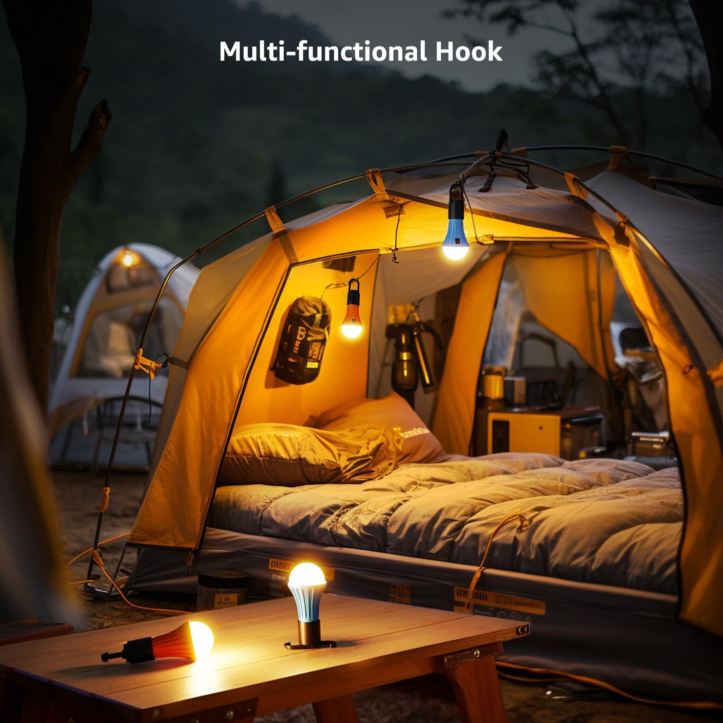 LE Bundle - 2 Items: 1000LM LED Camping Lantern Rechargeable, 4400mAh Power Bank & LED Rechargeable Camping Lantern, 7 White & RGB Light Modes, 2 Packs