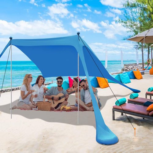 BRONOM Beach Canopy Beach Tent Sun Shelter 7.5X7.5 FT Beach Shade Canopy UPF50+ Sun Protection Windproof Ropes Carry Bag Easy to Setup for Family Outdoor Camping