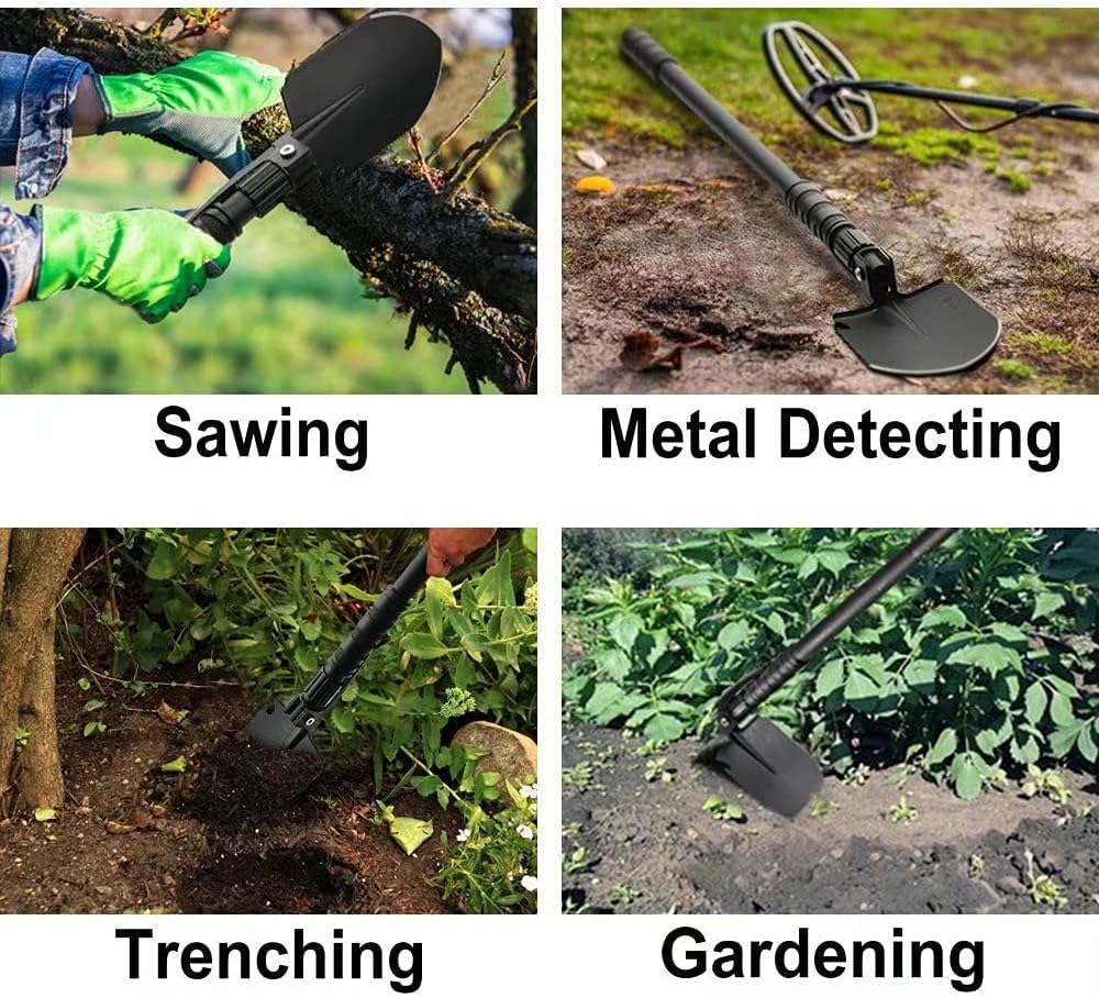 iunio Camping Shovel,Shovel Folding, Portable, Multitool, Foldable Entrenching Tool, Collapsible Spade, for Backpacking, Trenching, Hiking, Survival, Car Emergency
