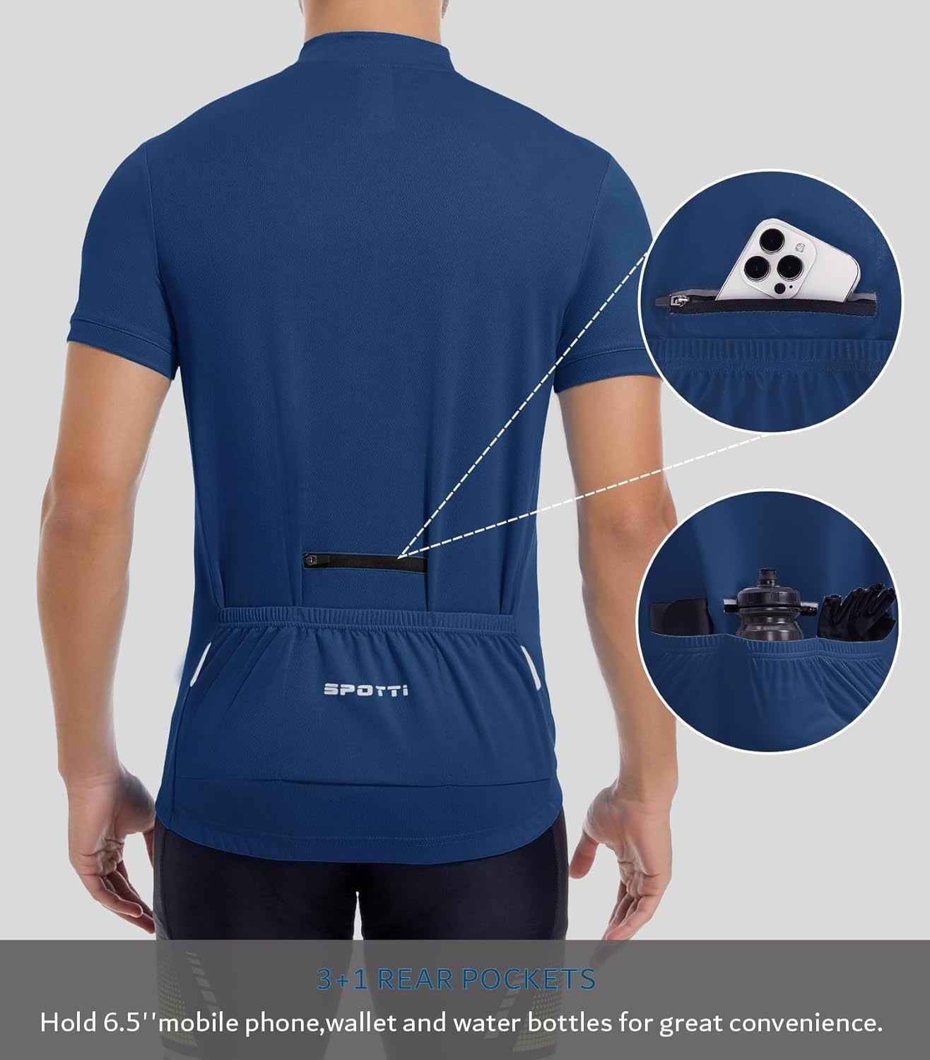 Spotti Men's Cycling Bike Jersey Short Sleeve with 3 Rear Pockets- Moisture Wicking, Breathable, Quick Dry Biking Shirt