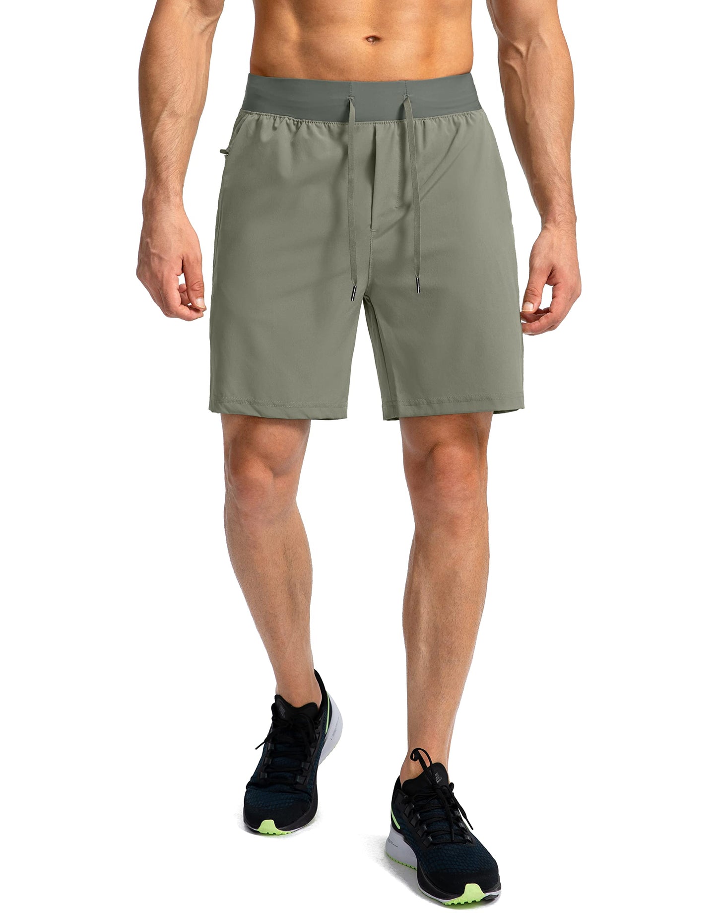 Men's Running Shorts with Zipper Pockets 7 Inch Lightweight Quick Dry Gym Athletic Workout Shorts for Men (Green Sage, M)