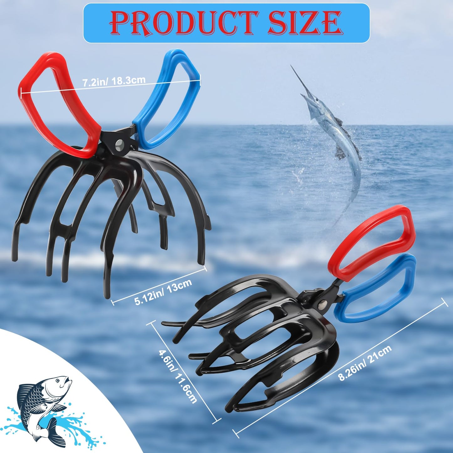 Anglekai 2 Pack Fish Gripper, Non-Slip 3 Claw Metal Fishing Pliers Gripper for Fish Control Clamp, Colorful Fishing Claw Grabber Holder