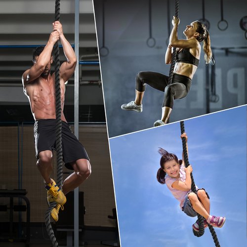 DAJOUJS Climbing Rope 1.5 Inch Diameter 10FT Length Gym Climbing Rope for Workout Fitness & Strength Training, Gym Rope, Exercise Climbing Rope in Black for Adults or Kids Outdoor & Indoor