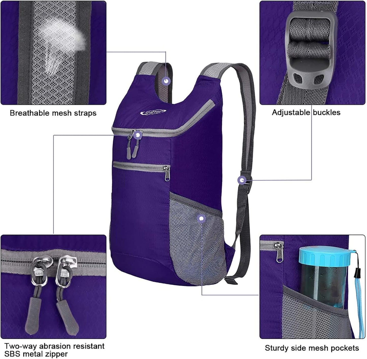 G4Free Lightweight Packable Hiking Backpack for Men Women Small Hiking Daypacks Foldable Shoulder Pack Casual Outdoor Bag 11L