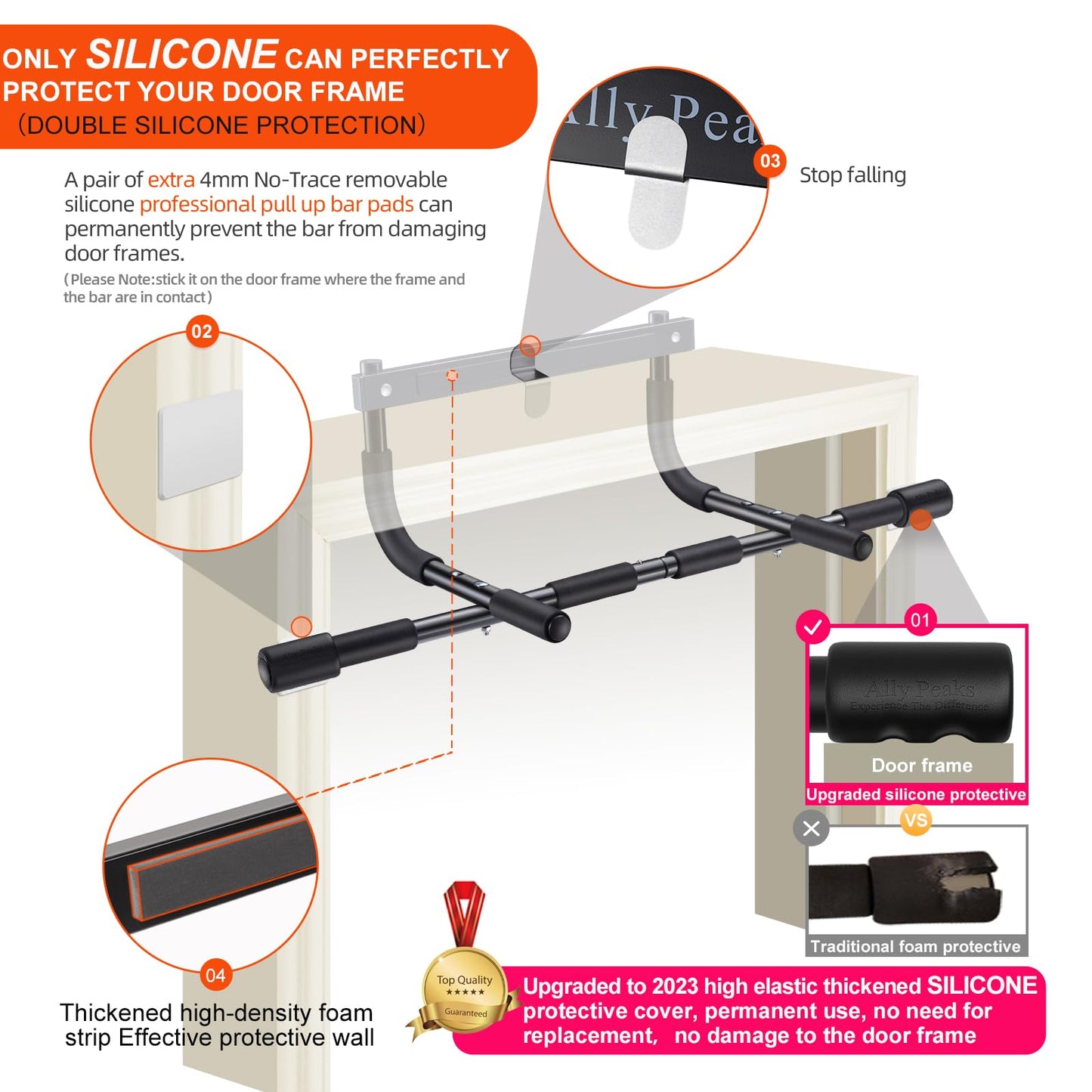 Ally Peaks Pull Up Bar for Doorway | Thickened Steel Max Limit 440 lbs Upper Body Fitness Workout Bar| Multi-Grip Strength for Doorway | Indoor Chin-Up Bar Fitness Trainer for Home Gym Portable |180