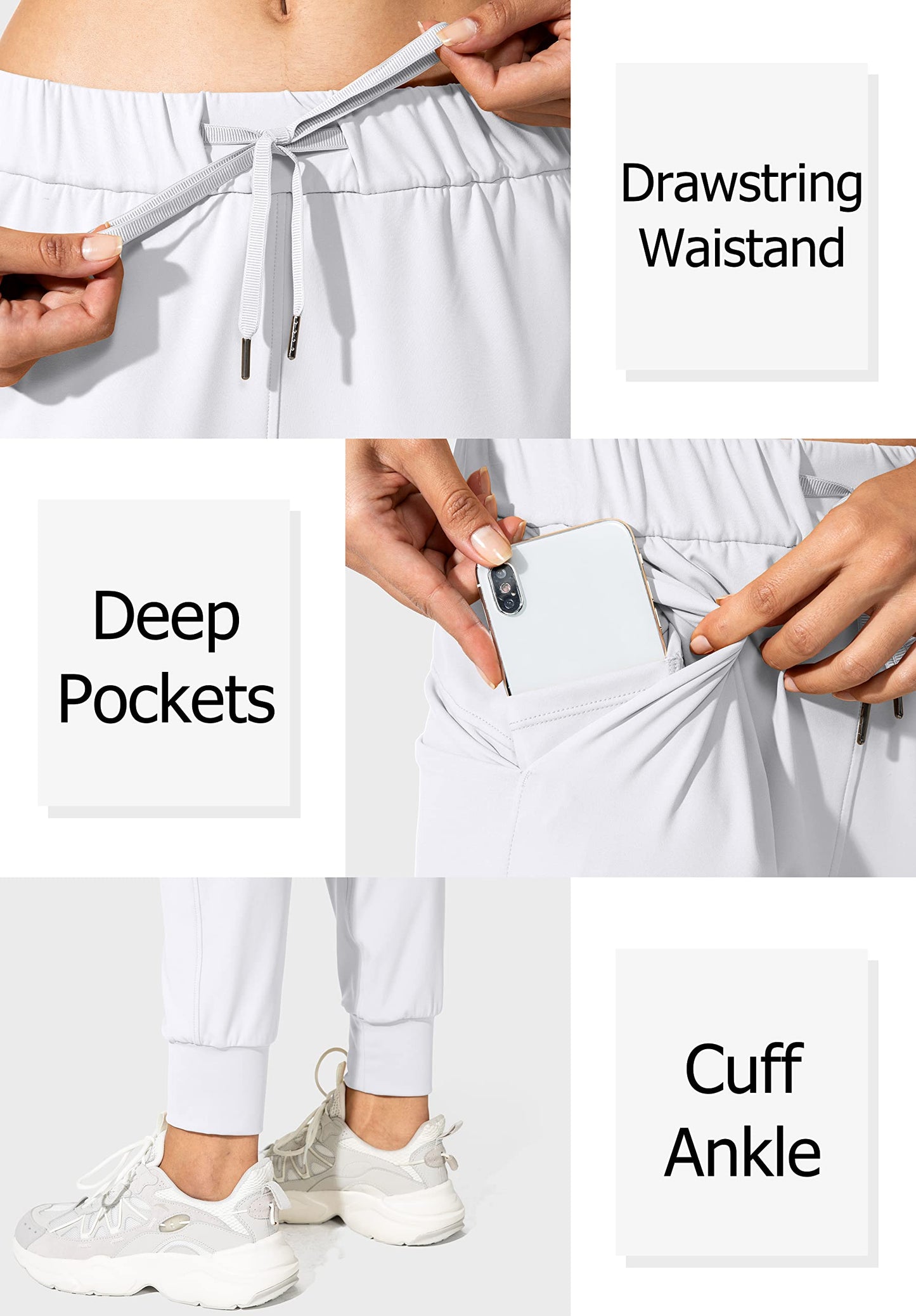 SANTINY Women's Joggers Pants Pockets Drawstring Running Sweatpants for Women Lounge Workout Jogging(White_XXL)