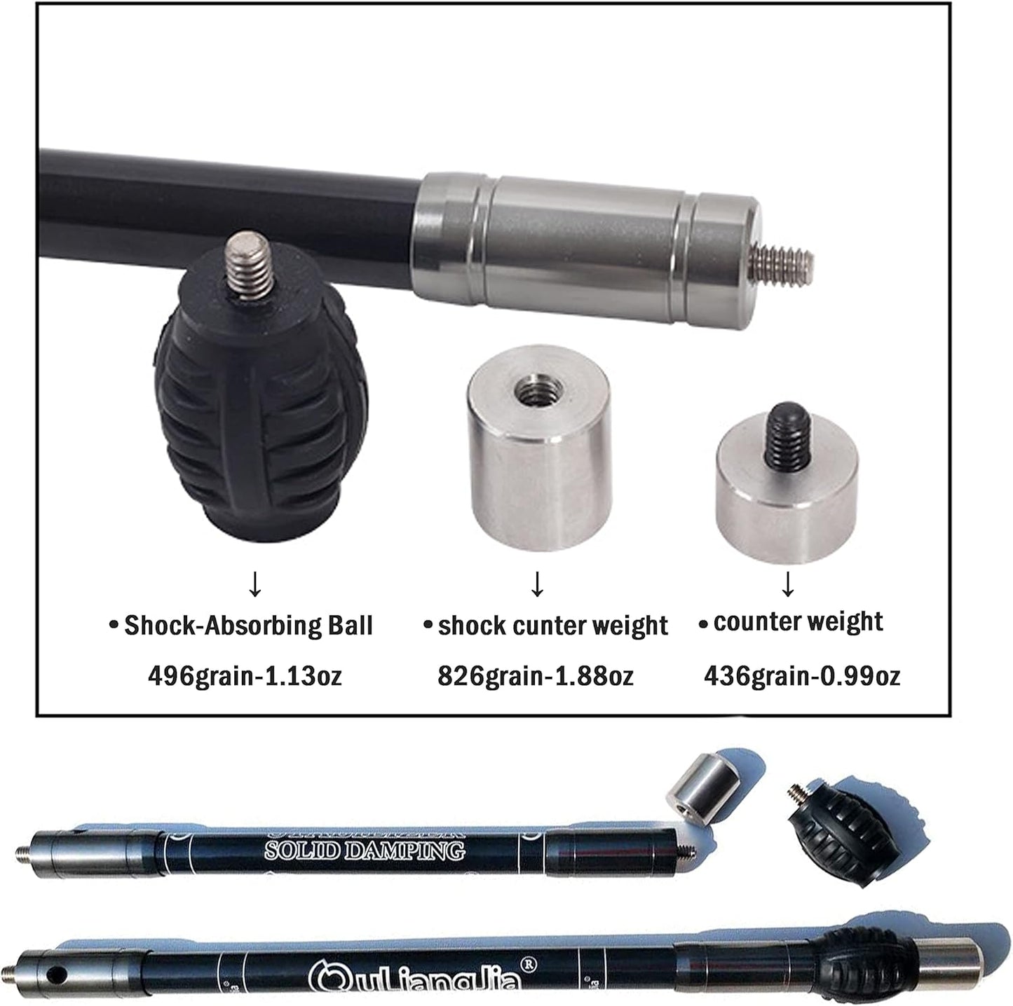 ZSHJGJR Archery Bow Stabilizer Balance Bar Rod System 3-30 Inch Carbon Fiber Stabilizer Damping Shock Absorber for Recurve Compound Bow