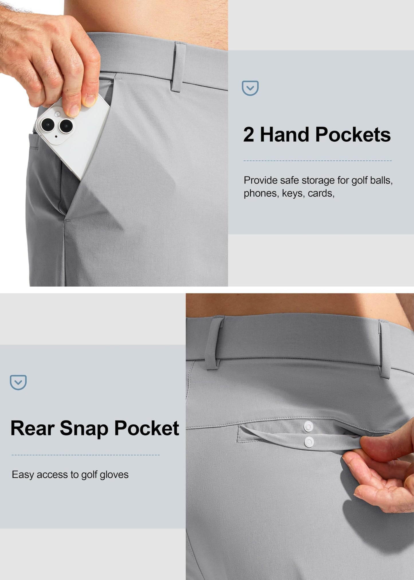 Pudolla Men's Golf Pants Mens Dress Pants Stretch Work Pants 30 Lightweight Quick Dry Slacks Casual Trousers with Pockets(Light Grey 38Wx30L)