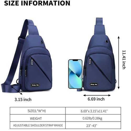 Seoky Rop Sling Bag for Men Women, Small Nylon Crossbody Bag Trendy, Casual Shoulder Chest Bag for Travel Running Hiking Blue
