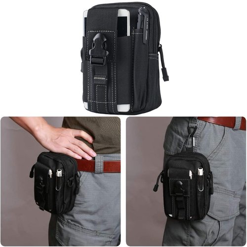 Tactical Molle Phone Pouch EDC Utility Belt Pouch Waist Bag with Phone Belt Clip Holder Holster Carrying Pouch for Smartphone (Black)