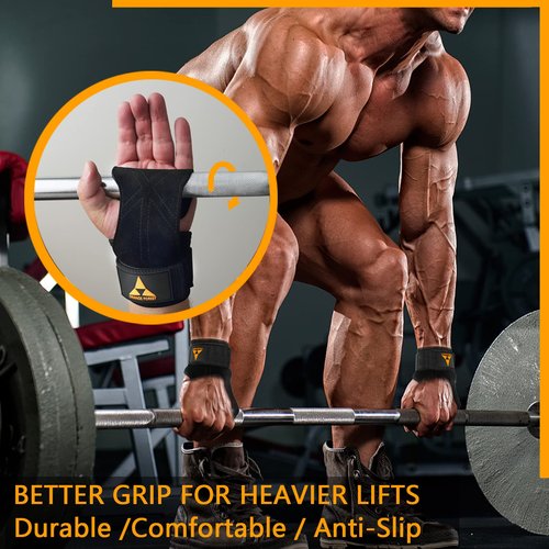 Weight Lifting Wrist Strap with Double Layer Leather, Neoprene Padded Gym Lifting Grips for Deadlift Powerlifting and Pull Up for Men Women (Pair)