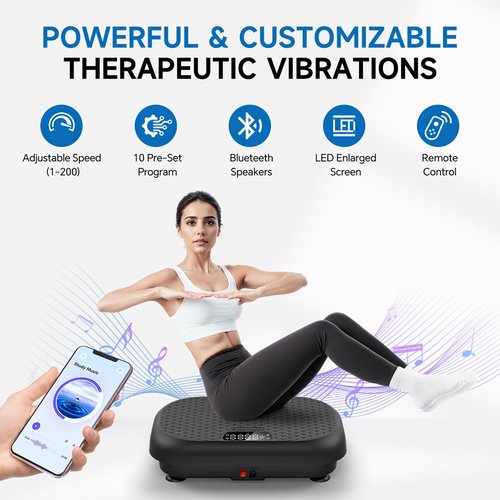 Taevno Vibration Plate Exercise Machine Weight Loss, Full Body Shaker Workout Vibration Plates Lymphatic Drainage, Stand Shake Vibrating Plate for Women Men 450 Lbs Capacity Fitness Platform Black