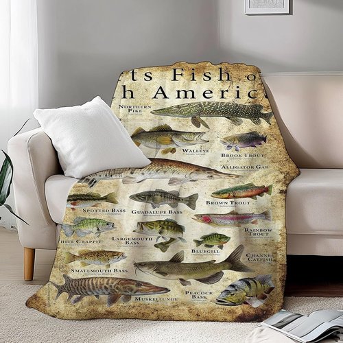 Quisenti Fishing Enthusiast Blanket - Funny Fish Knowledge Blanket, Unique Fisherman Gift for Boys, Dad, Grandpa (70in*90in)