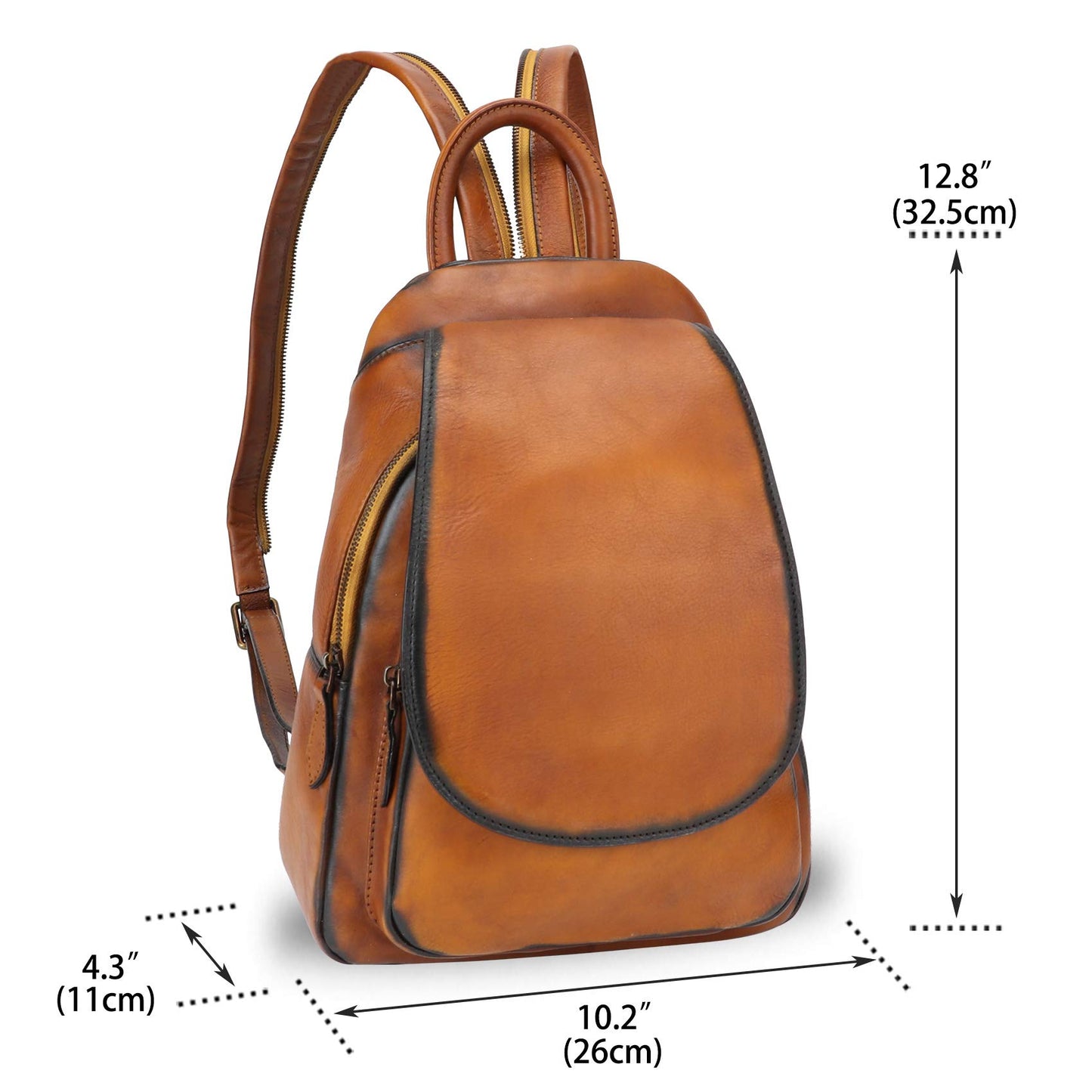 Genuine Leather Backpack for Women Retro Rucksack Casual College Bag Handmade Cowhide Western Daypack (Brown)